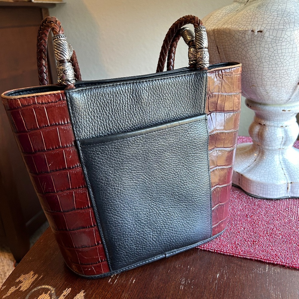 VINTAGE BRIGHTON Brown and Black Leather Shoulder Bag with Long Drop